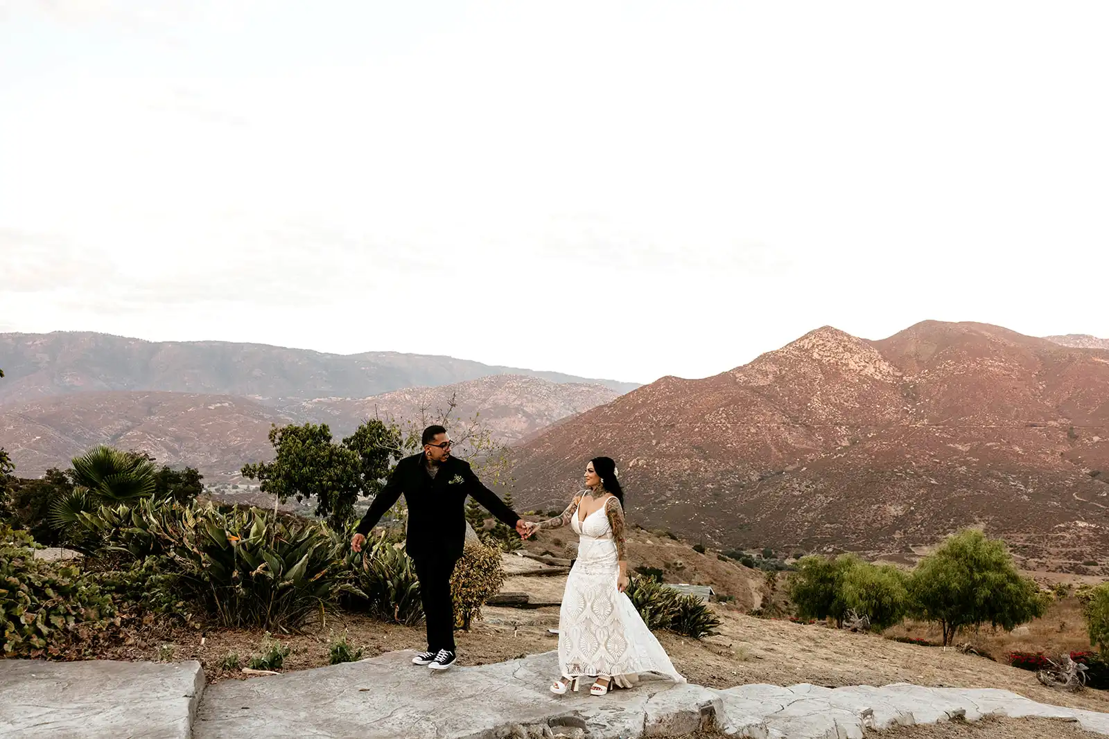 Professional wedding vendors working at elegant venue