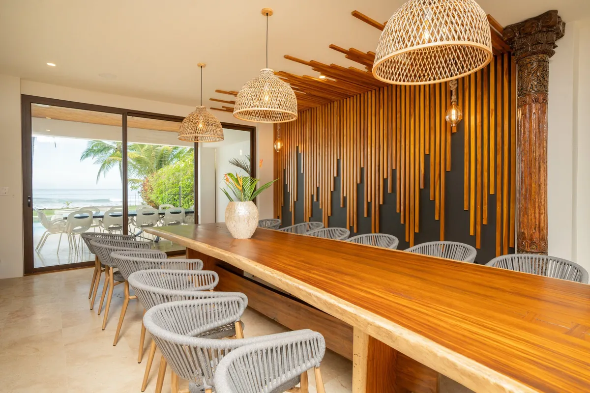 Estate interior with open floor plan and ocean views