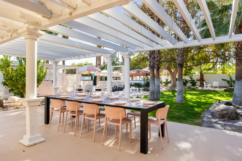 Event space at Palm Springs Wedding Estate with Retro Pool Vibes + Hollywood History