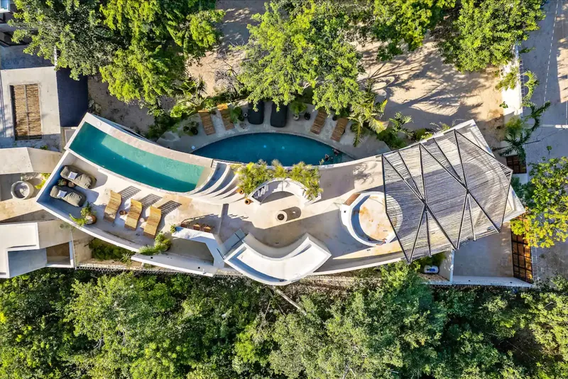 Event space at Secluded Villa in Tulum – Rooftop Ceremony Space, Three Pools & Sunken Lounge